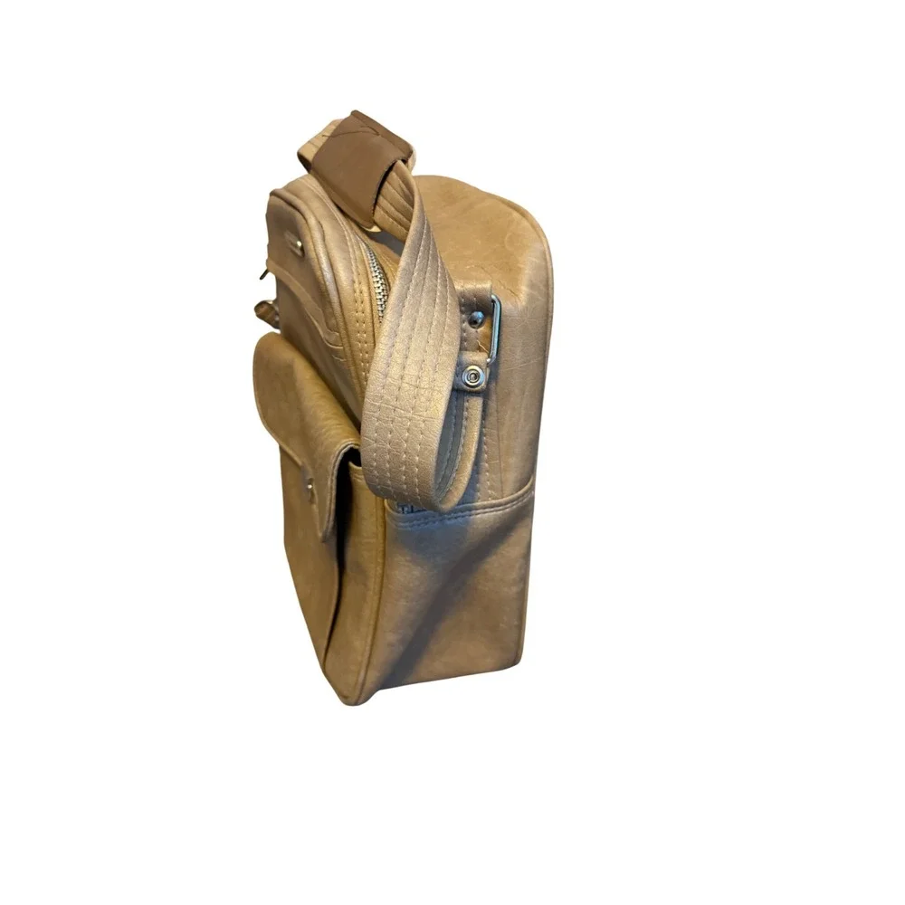 Samsonite Vintage Tan Faux Leather Crossbody Messenger Bag Retro Travel Bag